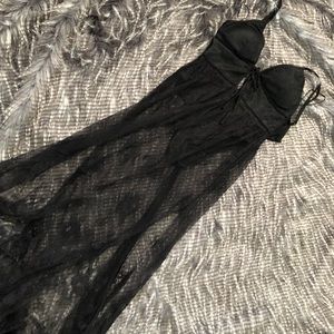 Reverse exposed Bodysuit Lace Maxi Dress